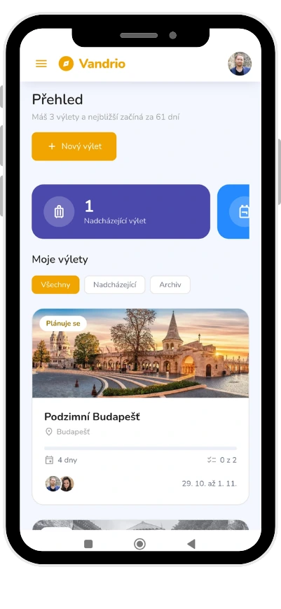 Vandrio v telefonu - přehled výletů